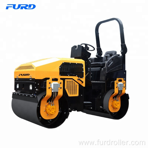 Double drum vibrating road roller for trench construction